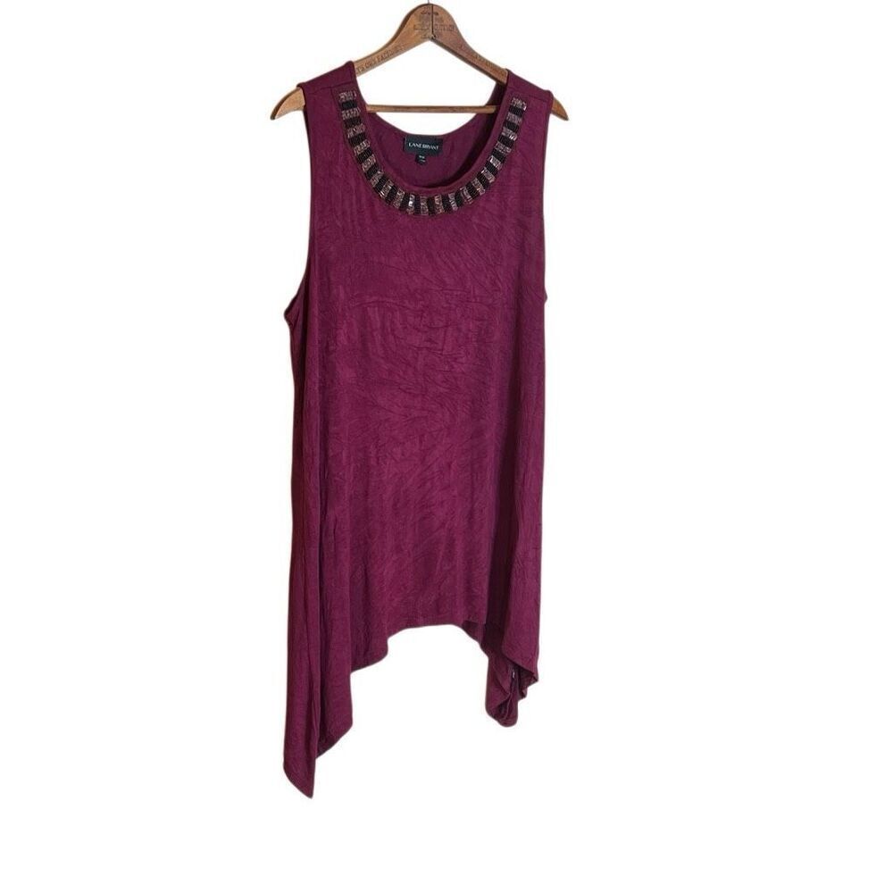 Lane Bryant Beaded Neck Sleeveless Sharkbite Tunic Tank Top Burgundy Size 18/20 - Picture 3 of 7